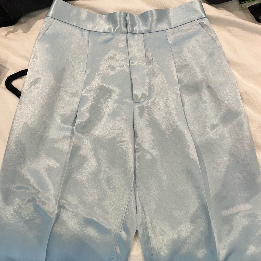 Marc By Marc Jacobs Stormy Sky Blue Cosmo Satin High Waist Pleated Trousers